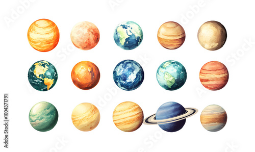 Watercolor vector illustration planet galaxy universe solar system stars set clipart sketch Mercury Venus Earth Mars Jupiter Saturn Uranus Neptune photo