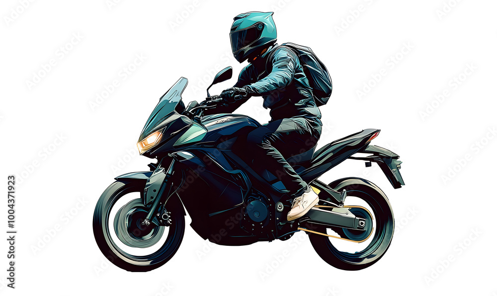 man riding Motor bike isolated vector style with transparent background illustration