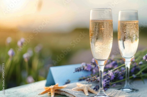 Two Champagne Flutes on Table