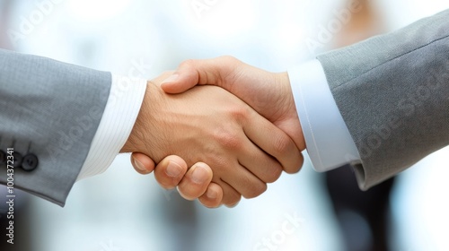 A close-up of two hands shaking, symbolizing agreement or partnership in a business context.