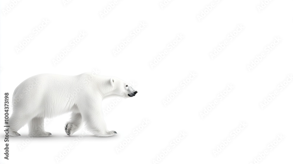A solitary adult polar bear moves gracefully through its enclosure at the zoo, showcasing its striking white fur against a bright background, captured in natural light