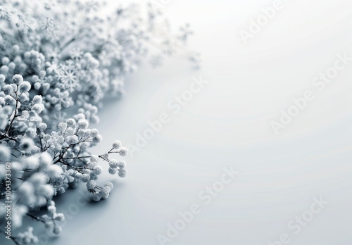 White Snowflakes and Decorative Bubbles on Gray Background