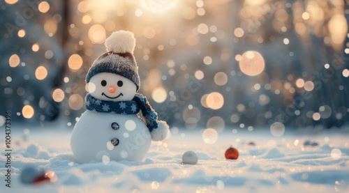 Smiling Snowman in Winter Wonderland