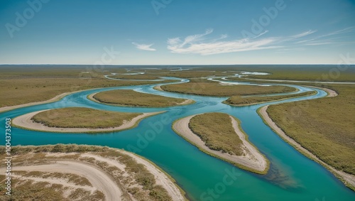 Aerial View of a Meandering River System. photo