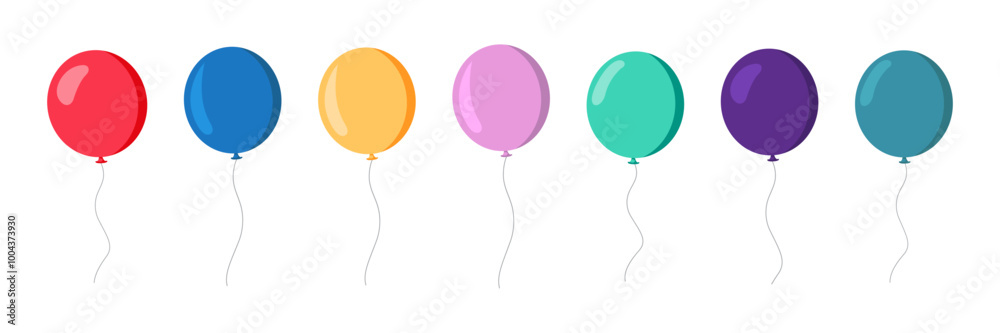 Balloons in cartoon flat style. Bunch of balloons. Colored balloons in simple style. Balloons in cartoon flat style. Bunch of balloons. Colored balloons in simple style.