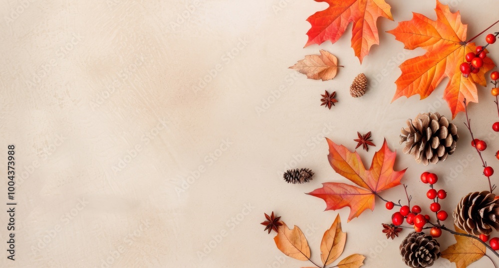 Autumnal Decorations on Beige Background Autumnal Decorations on Beige Background