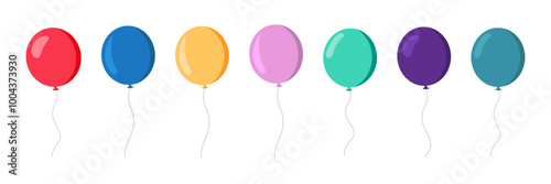 Balloons in cartoon flat style. Bunch of balloons. Colored balloons in simple style.