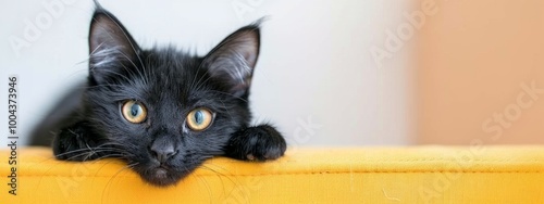 Two Adorable Kittens Looking Left Against a Bright Yellow Background