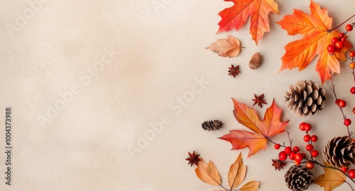 Autumnal Decorations on Beige Background