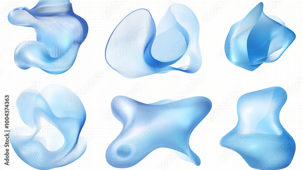 A set of blue abstract shapes with transparent layers. A set of blue abstract shapes with transparent layers.