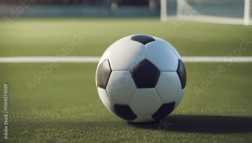 soccer ball on the soccer field, ready for play, zoomed in, football, grass, stadium