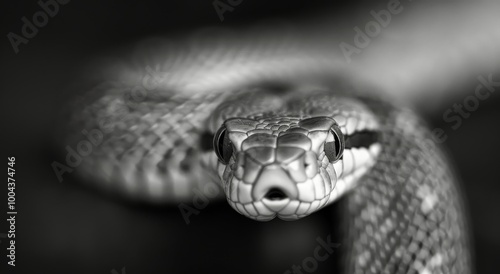 Close-Up of a Vivid Snake in Black and White Details