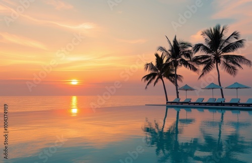 Sunset Over Oceanfront Pool