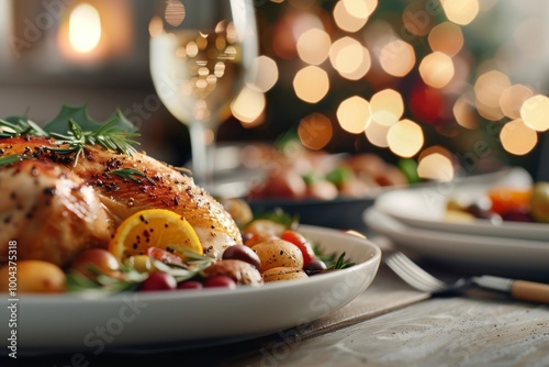 Delicious Roasted Chicken With Colorful Vegetables At A Cozy Dinner Table