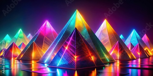 Vibrant Colorful Glowing Pyramids Creating Dynamic Abstract Composition for Design Projects
