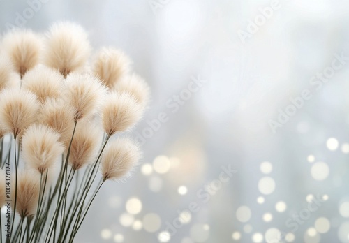 White fluffy floral arrangement with soft bokeh background in a bright setting