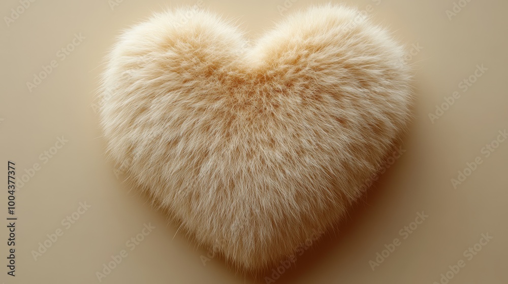 Furry heart shape on beige background, soft Furry heart shape on beige background, soft