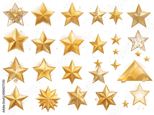 Golden star set isolated on cut-out