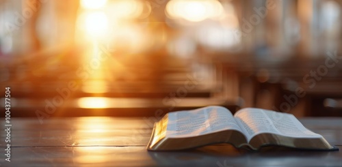 Open Bible on Wooden Bench