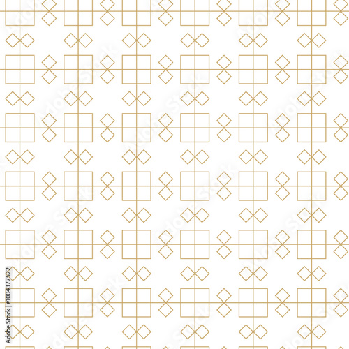 Abstract geometric pattern with squares, stripes, lines. Seamless vector background. White and gold ornament. Modern graphic design.