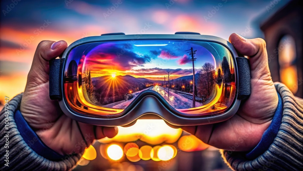 VR goggles held in hands with transparent background showcasing glossy eye lenses and modern design VR goggles held in hands with transparent background showcasing glossy eye lenses and modern design
