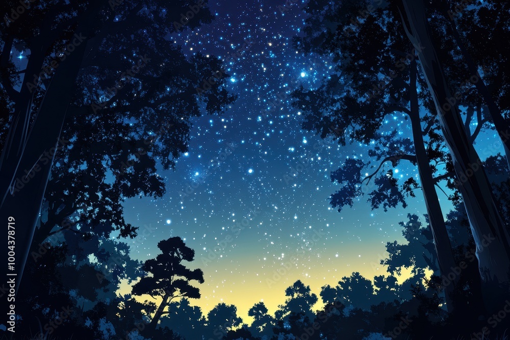 Night Sky View Through Silhouetted Trees Night Sky View Through Silhouetted Trees