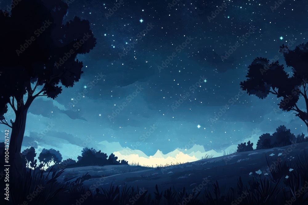 Night Sky Over a Silhouetted Hillside Landscape Night Sky Over a Silhouetted Hillside Landscape