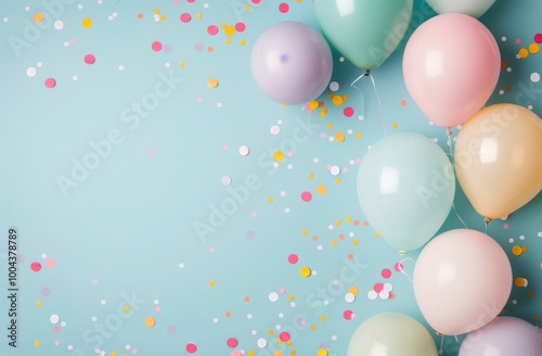 Colorful Balloons and Confetti Decorate a Bright Blue Background