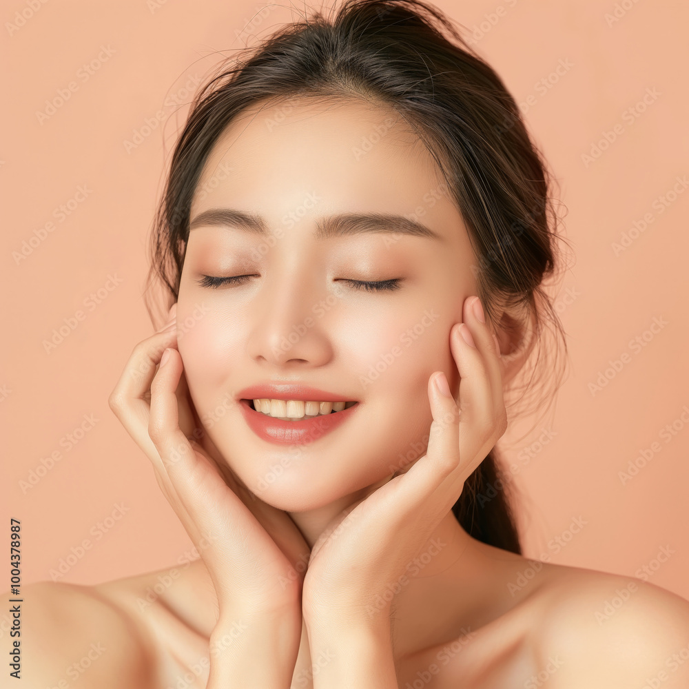 Gentle Portrait of a Young Asian Female with Flawless Skin and Bare Shoulders Gentle Portrait of a Young Asian Female with Flawless Skin and Bare Shoulders