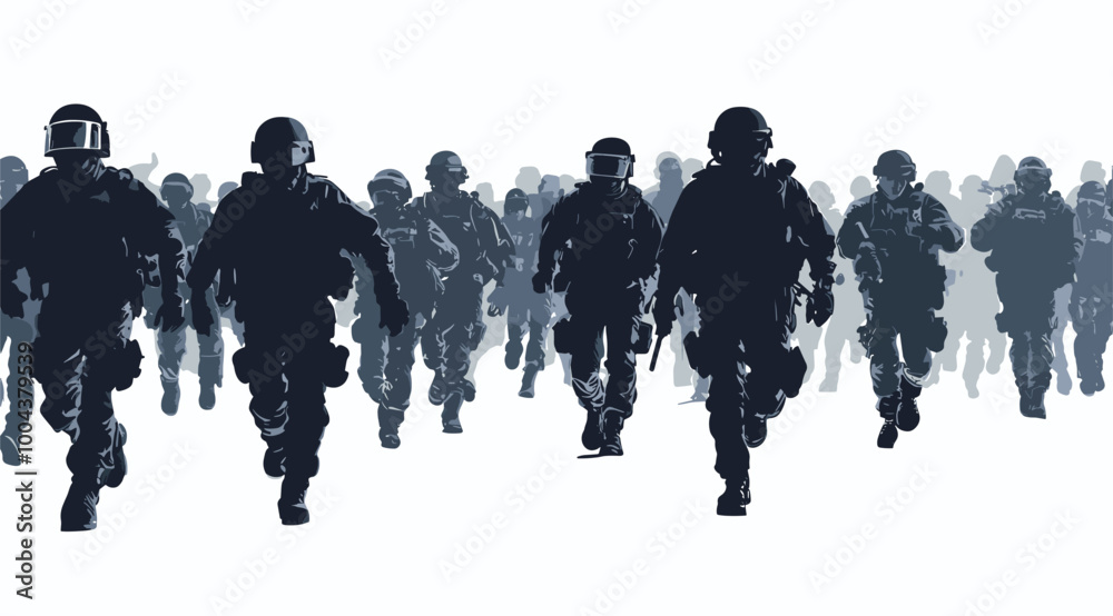 vector silhouette of a group of military police officers with weapons on a white background .Generative AI vector silhouette of a group of military police officers with weapons on a white background .Generative AI