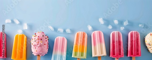 Colorful Frozen Treats on Blue Surface With Sprinkles