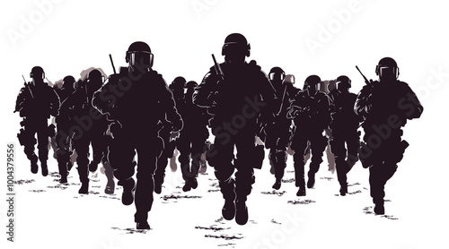 vector silhouette of a group of military police officers with weapons on a white background .Generative AI
