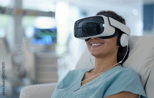 Woman Enjoying Virtual Reality Experience While Relaxing Indoors