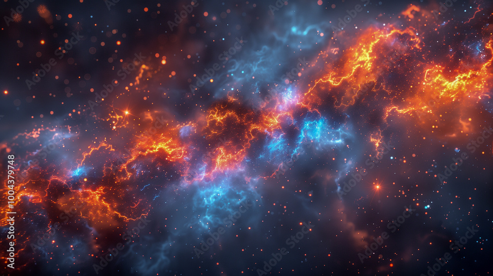 Fiery Orange and Cool Blue Galactic Clouds with Glowing Stars.. Fiery Orange and Cool Blue Galactic Clouds with Glowing Stars..