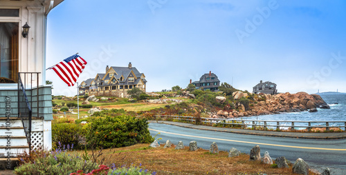 Cape Ann peninsula Bass Rock scenic coastline view near Rockport, Massachusetts photo