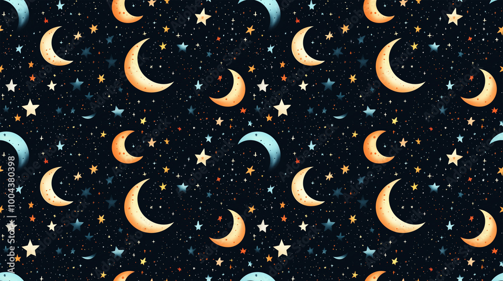 Crescent moons and stars against dark background Crescent moons and stars against dark background