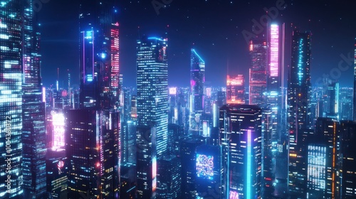 Wallpaper Mural Neon Cityscape at Night Torontodigital.ca