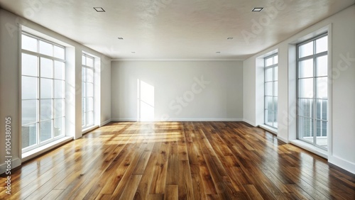 Empty Room Interior with Minimalistic Design, White Walls, and Wooden Floors