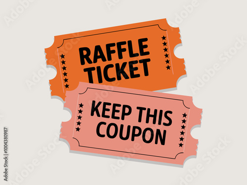 Orange and pink raffle tickets with text