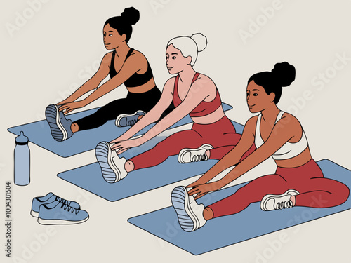 Women Stretching on Yoga Mats Illustration