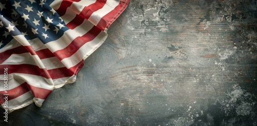 American Flag Draped Over Rustic Wooden Surface
