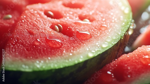 Fresh Watermelon Slices, Juicy and Refreshing, Water Droplets. photo