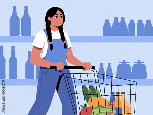 Woman with Braided Hair Shopping for Groceries