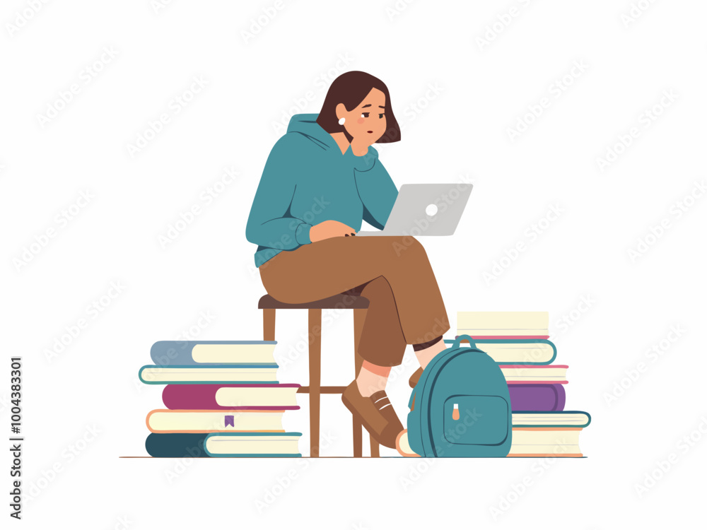 Person studying with laptop and books Person studying with laptop and books