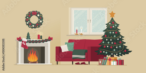 Living room interior with Christmas decorations