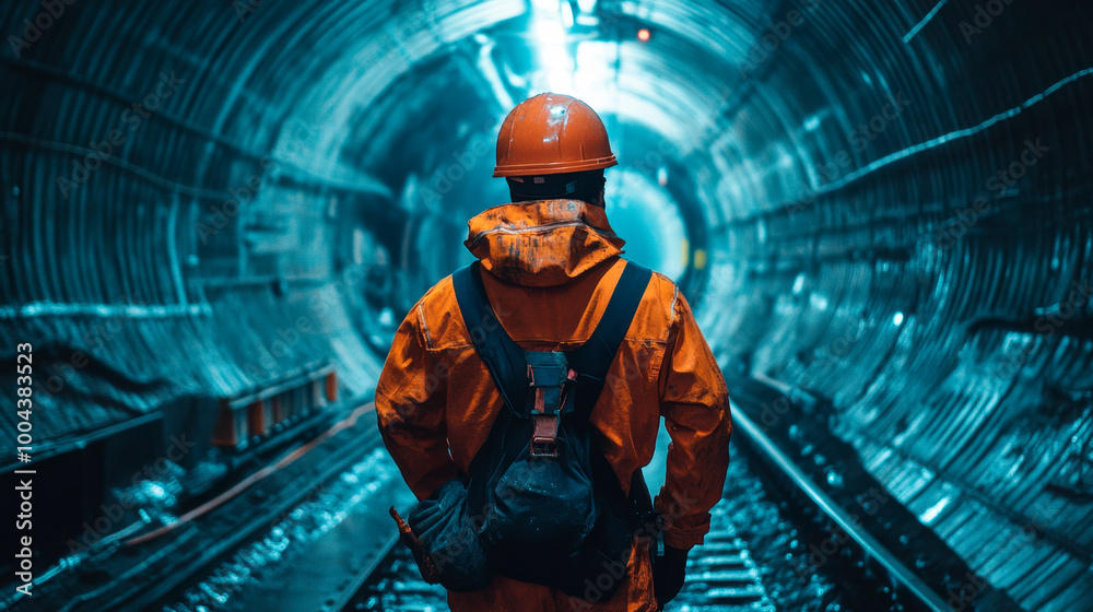 construction worker in an underground tunnel construction worker in an underground tunnel