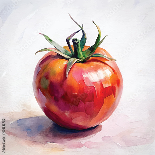 Ripe tomatoes bursting with color in watercolor art