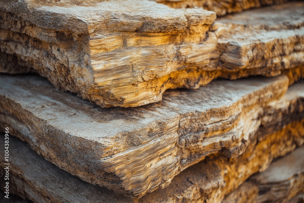 Roughly stacked wood panels with a natural texture and earthy tones in a construction environment Roughly stacked wood panels with a natural texture and earthy tones in a construction environment