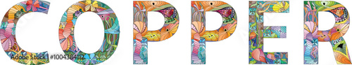 Word COPPER. Vector zentangle object for decoration