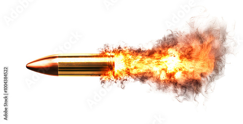 Fiery Bullet Flying in High-Speed Explosion with Smoke Effect photo